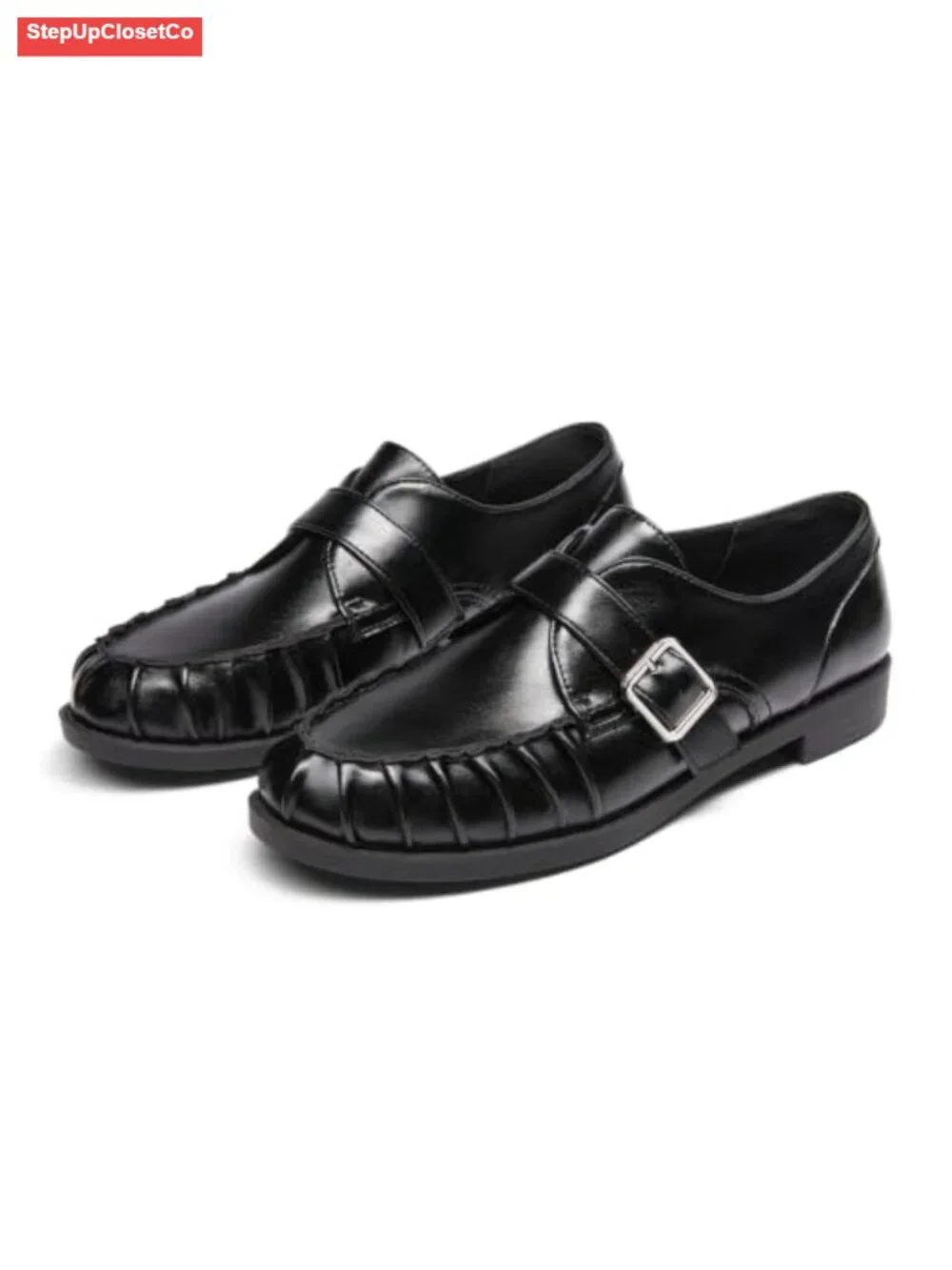 Pleated Monk Strap Slip On Loafers Comfort Work Office Flats